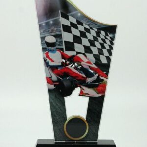 Acrylpokalständer Kart vor Zielflagge Ba 27:21 in 3 Größen